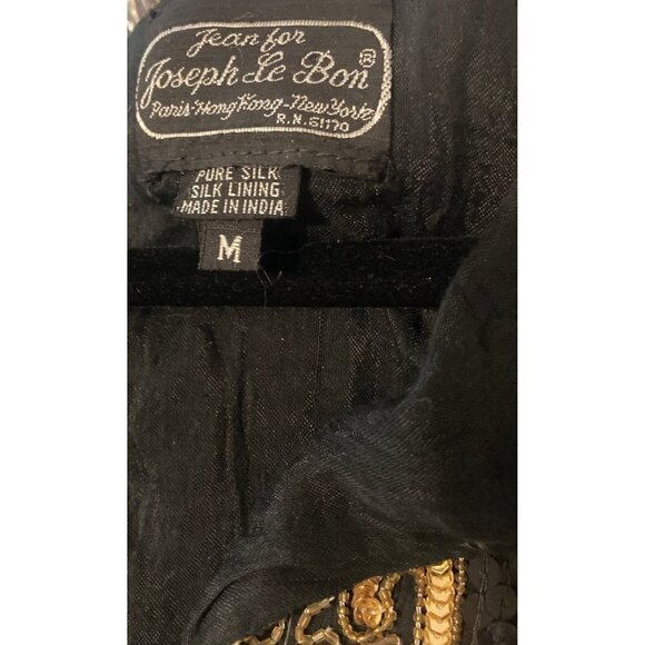 VTG Jean 4 Joseph Le Bon 100% Silk Cocktail Evening Jacket Sequin Black Gold MED - Picture 8 of 12